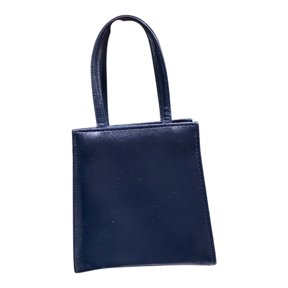 Vintage Navy Blue Structured Top-Handle Purse - Picture 4 of 14